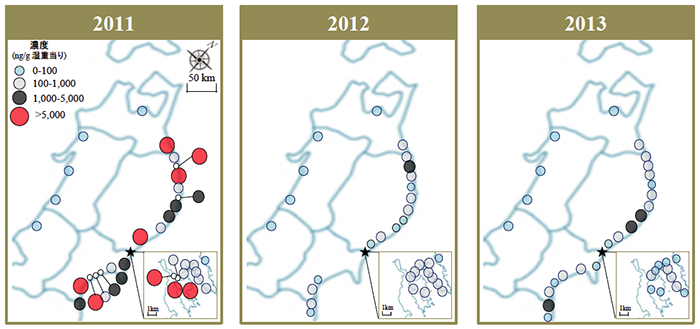 東北地方沿岸の二枚貝（野生種）におけるAlkylated PAH 濃度分布と経年変化
